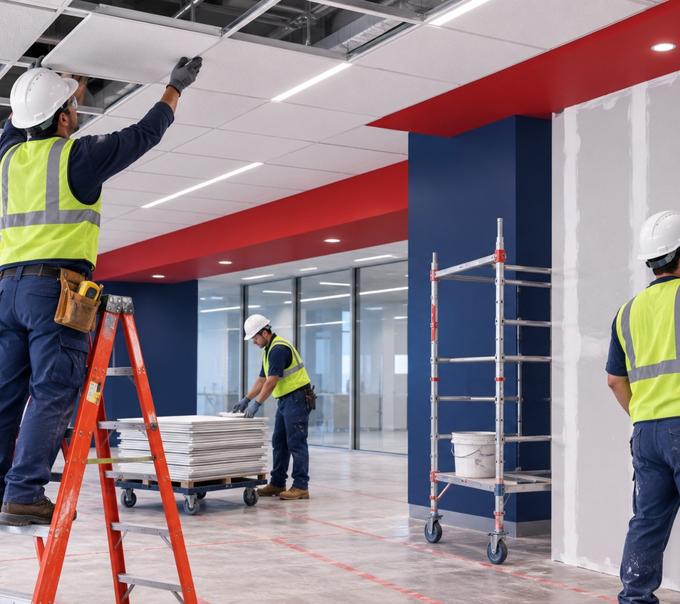 Equipo realizando remodelación comercial